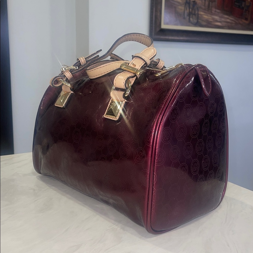 “Michael Kors” ✨ Women’s Hand Bag Purple/Burgundy Patent Leather Grayson Satchel - Picture 6 of 16